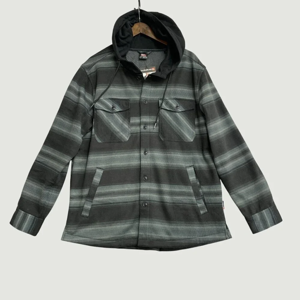 NEW Quiksilver Men's L  Hooded Flannel Shirt Jacket Plaid  G1408
